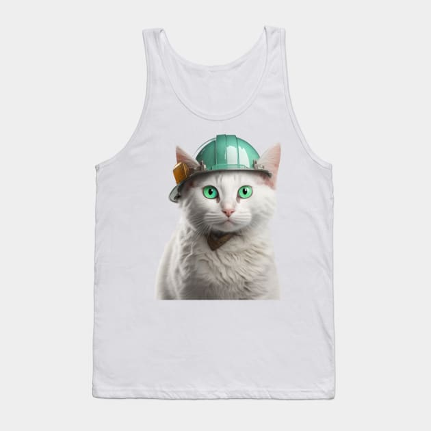 Cute Cat with Green Hard Hat catswithhardhats Tank Top by ZUCCACIYECIBO